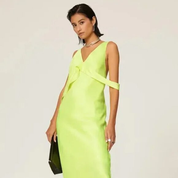 The Helmut Lang Long Double Satin Sash Dress - Neon Yellow size 6 - Picture 5 of 11